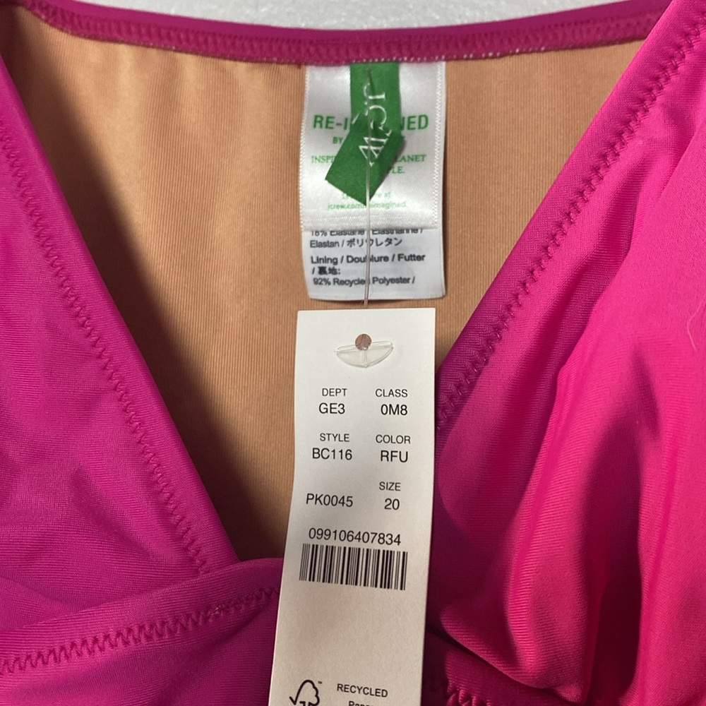 J Crew Ruched V-neck One-piece NWT Women’s 20 Fuschia Pink Beach Swimsuit BC116 - Picture 6 of 12